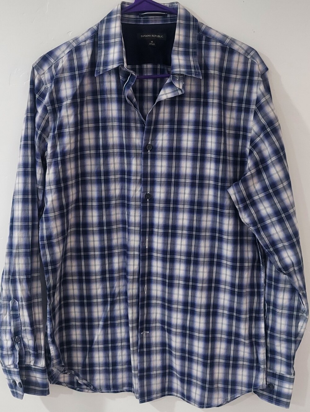 Banana Republic Men’s Navy and White Plaid Button-Down Shirt